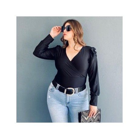 Blusa formal de satin Tallas Extras, 1789 (Negro)