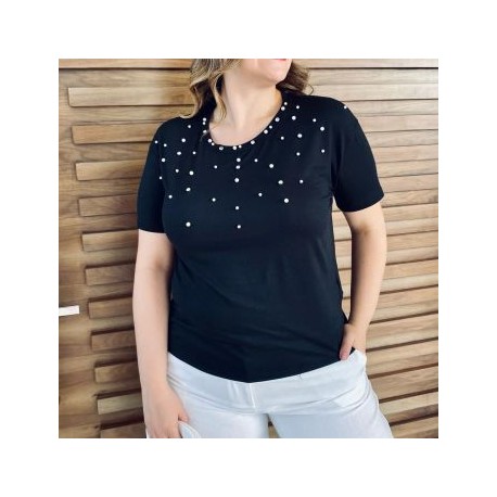 Playera con pedrería talla extra, modelo 3022-A (Negro)