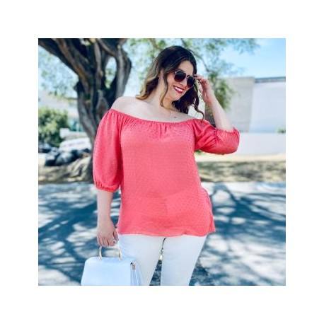 Blusa straple con resorte (talla extra), modelo 1694 (Coral)