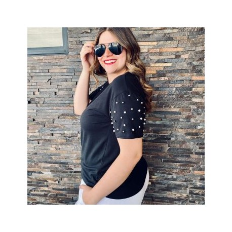 Playera con perlas (talla extra), modelo 3022-D (Negro)