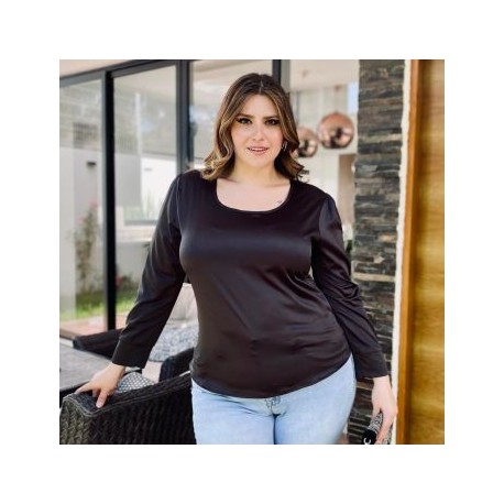 Blusa de satin Roman Fashion - Tallas Extras 2130 (Negro)