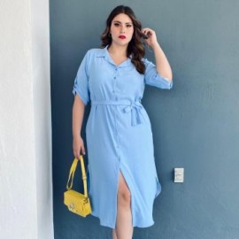 Vestido largo talla extra, modelo 1765 (Azul)