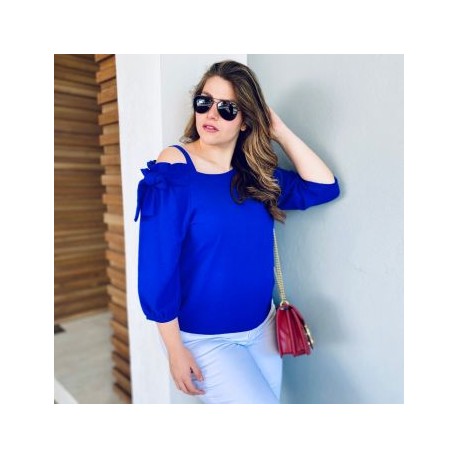 Blusa de chiffon con un hombro abierto BL-MIC- 1735