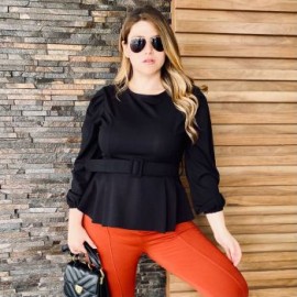 Blusa de Vestir Peplum Cinto Forrado 2763