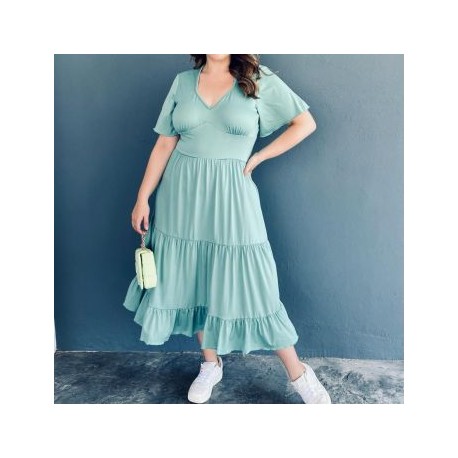 Vestido midi casual (talla extra), modelo 4285 (Menta)
