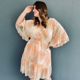 Vestido vaporoso talla extra, modelo 1978 (Durazno)