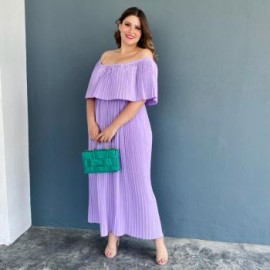 Vestido plisado talla extra, modelo 0438 (Lila)