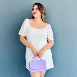 Vestido corto diseño campesino (talla extra), modelo 0141 (Blanco)