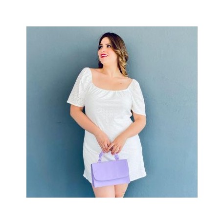 Vestido corto diseño campesino (talla extra), modelo 0141 (Blanco)