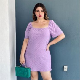 Vestido corto diseño campesino (talla extra), modelo 0141 (Lila)