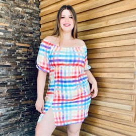Vestido campesino (talla extra), modelo 4282 (Cuadros amarillo)