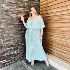 Vestido plisado talla extra, modelo 0438 (Menta)