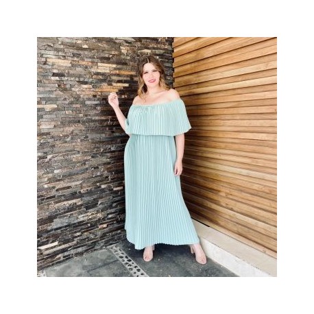 Vestido plisado talla extra, modelo 0438 (Menta)