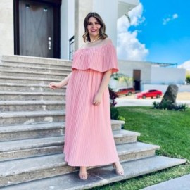 Vestido plisado talla extra, modelo 0438 (Rosa)