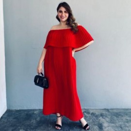 Vestido plisado talla extra, modelo 0438 (Rojo)