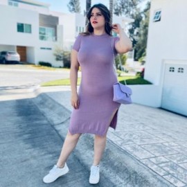 Vestido tejido talla extra, modelo 21329 (Lila)