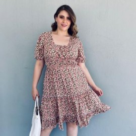 Vestido casual de temporada (talla extra), modelo 4281 (Rosa margaritas)