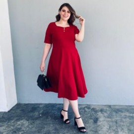 Vestido línea A (talla extra), modelo 4278 (Vino)