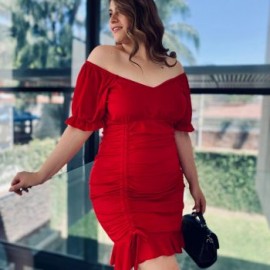 Vestido de fiesta talla extra, modelo 4277 (Rojo)