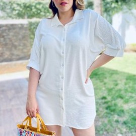 Vestido camisero oversize en talla extra, modelo 1306 (Blanco)