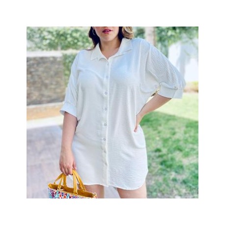 Vestido camisero oversize en talla extra, modelo 1306 (Blanco)