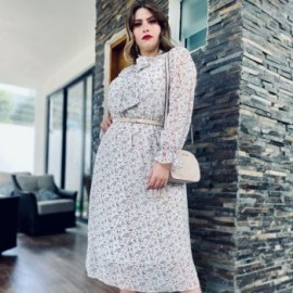 Vestido midi en talla extra, modelo 4204 (Blanco-f)