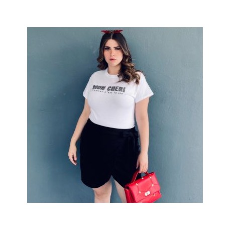 Short falda con moño Roman Fashion /Tallas Extras, 7042 (Negro)