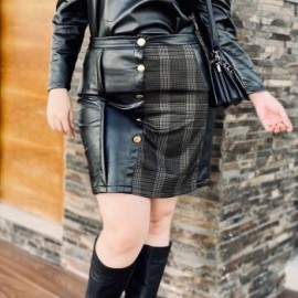 Falda combinada de vinipiel con cuadros 11856