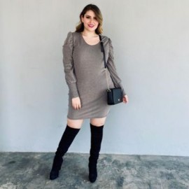 Vestido de brillos con manga larga 4253